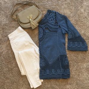 🌟SALE Embroidered crochet blue top, medium